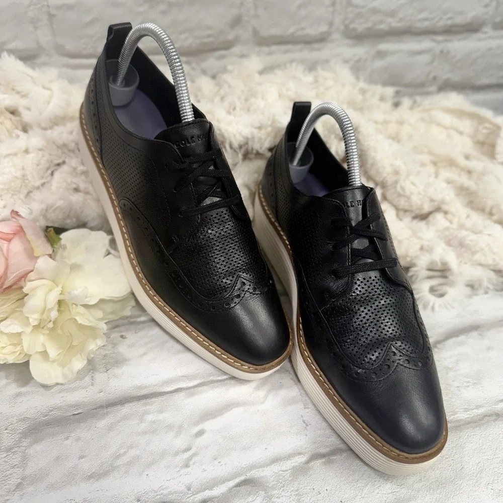Cole Haan Øriginal Grand Black Platform Wingtip Oxford Shoes Womens Sz 9 B Nice!